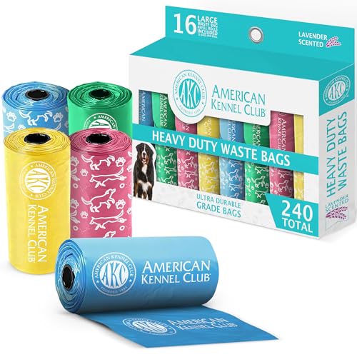 AKC Dog Poop Bags - Leak Proof Pet Waste Bags - 16 Refill Rolls - Lavender Scent - 240 Count (Puppy Print) - color: 240 Count, style: Lavender Scented