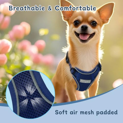 Small Dog Harness and Leash Set, Reflective Soft Breathable Mesh Vest, 3 Buckles, Adjustable Neck and Chest,Step in Dog Harness for Walking, Running, Training, Navy Blue, XS - color: Navy Blue, size: X-Small