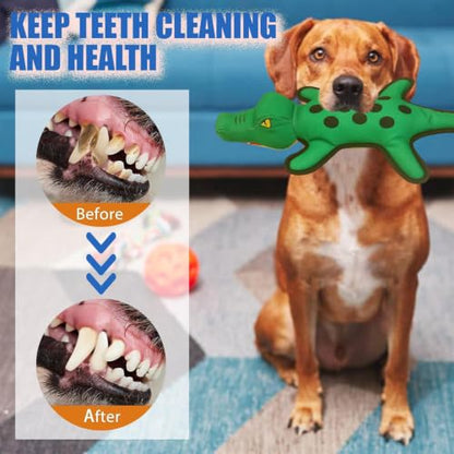WOWBALA Dog Squeaky Toys,Puppy Teething Toys for Small Medium Dogs | Crocodile Stuffed Animals Dog Toys for Boredom and Stimulating to Keep Them Busy - color: Olive Green