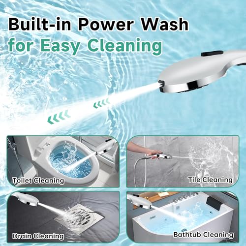 BRIGHT SHOWERS High Pressure Shower Head with Handheld, 9 Spray Settings Showerhead Built in Power Wash to Clean Tub and Pets, Extra Long 69" Hose, Adjustable Bracket, Chrome - color: Chrome, style: 1.8 GPM | 9 Modes