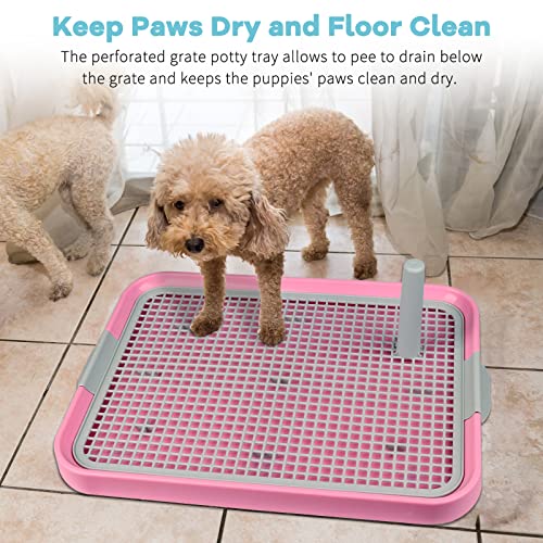 Dog Potty Tray Toilet 20"x14" Doggy Bathroom Dog Litter Box, Indoor Pee Pad Holder with 8pcs Training Pads, Puppy Pee Mesh Potty Training Tray with Secure Latch, Potty Pan for Small Medium Puppies - color: Pink