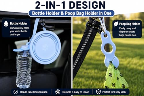 Blue Collapsible Travel Dog Bowl – BPA-Free Silicone & 18/8 Stainless Steel, Portable Non-Slip Food & Water Bowl with Handle, Bottle/Poop Bag Holder – Claim Your - color: Blue Bowl