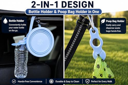 Blue Collapsible Travel Dog Bowl – BPA-Free Silicone & 18/8 Stainless Steel, Portable Non-Slip Food & Water Bowl with Handle, Bottle/Poop Bag Holder – Claim Your - color: Blue Bowl