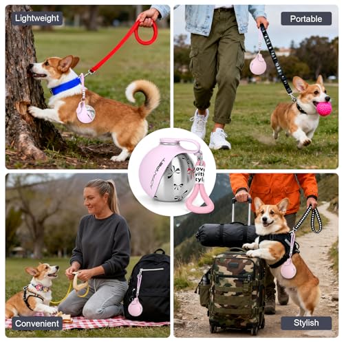 Portable Dog Water Bottle 10oz Stainless Steel Travel Dog Water Dispenser with Bowl No-Spill Puppy Water Bottle for Walking Hiking Small Dog Water Bottle (Pink Bow Print) - color: Pink Bow Print