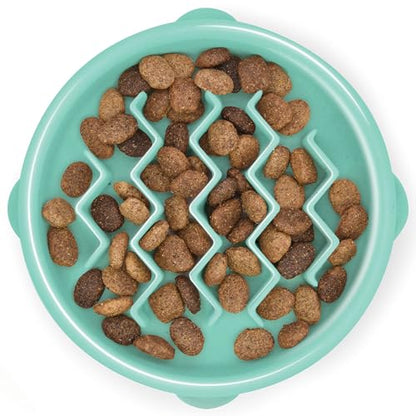 Outward Hound Fun Feeder Slo Bowl – Small 3/4-Cup Capacity, Slow Feeding, Small Dogs, Puppies & Cats, Non-Slip, Mint, Wave Pattern - color: Mint, size: Small