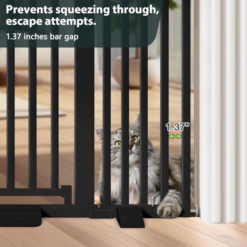 51'' Extra Wide Cat Gate Barrier 30-63'' Wide for Doorways Hallways, Pressure Mounted Tall Pet Dog Gates No Drilling Auto Close, Cat Fence Indoor Climb Proof (Black) - size: 30''-62.99''Wide