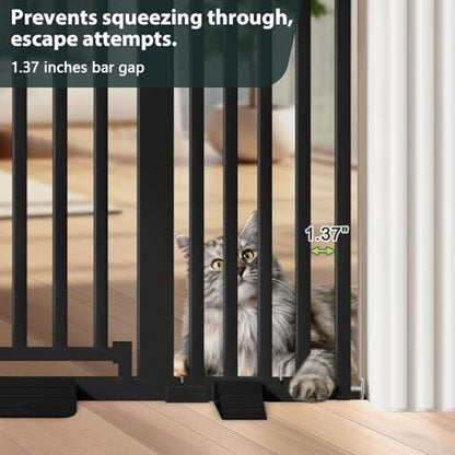 51'' Extra Wide Cat Gate Barrier 30-63'' Wide for Doorways Hallways, Pressure Mounted Tall Pet Dog Gates No Drilling Auto Close, Cat Fence Indoor Climb Proof (Black) - size: 30''-62.99''Wide