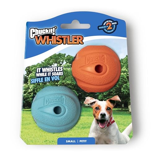 Chuckit! The Whistler Ball Dog Toy, Small (2 Inch Diameter) for Dogs 0-20 lbs, Pack of 2