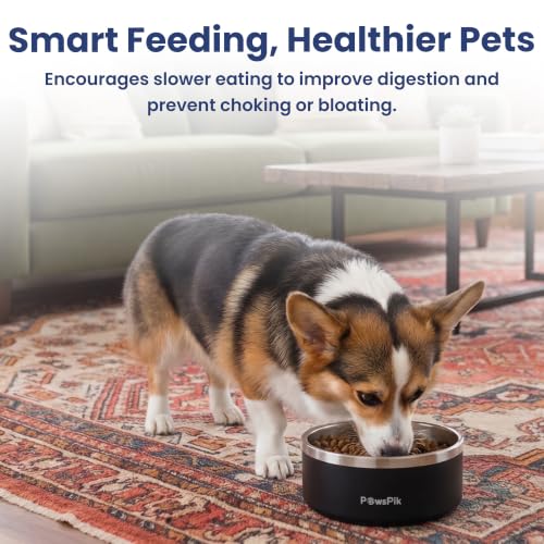 PawsPik 64oz 18/8 Stainless Steel Slow Feeder Dog Bowl, Double-Wall Non-Slip Metal Dog Bowl for Fast Eating Medium & Large Breeds, Detachable Slow Feeder Insert, Dishwasher Safe (Eclipse Shadow Black) - color: Eclipse Shadow Black