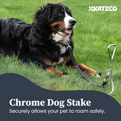 Katzco Dog Tie-Out Stake - Heavy Duty 16" Dog Stakes for Outside, Yard and Camping, Corkscrew Arrowhead Design with Tangle-Free 360 Swivel Hook - Water Resistant Pet Restraint Tool up to 80 lb Dogs - size: Metal Dog Tie-Out Stake (1-Pack)