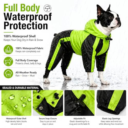 Lovelonglong Dog Hooded Raincoat, Small Dog Rain Jacket Poncho Waterproof Clothes with Hood Breathable 4 Feet Four Legs Rain Coats for Small Medium Large Pet Dogs Green L-S - color: Green, size: L-S (Medium Dog ~30lbs)