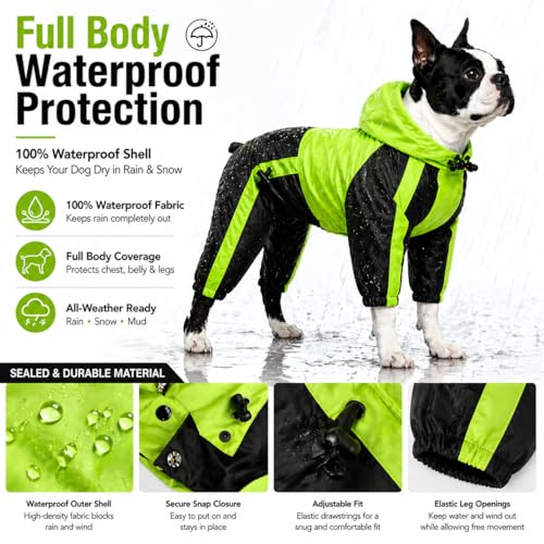 Lovelonglong Dog Hooded Raincoat, Small Dog Rain Jacket Poncho Waterproof Clothes with Hood Breathable 4 Feet Four Legs Rain Coats for Small Medium Large Pet Dogs Green S - color: Green, size: S (Small Dog ~7lbs)