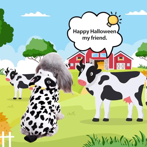 Adorable Milk Cow Style Puppy Costume - Soft Jumpsuit for Small Dog, Cat, Winter Hoodie, Halloween, Christmas - size: Small