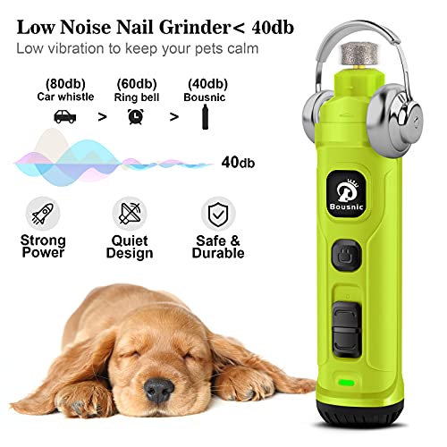 Bousnic Dog Nail Grinder with 2 LED Light - Super Quiet Pet Nail Grinder Powerful 2-Speed Electric Dog Nail Trimmer File Toenail Grinder for Puppy Small Medium Large Breed Dogs & Cats (Green) - color: Green