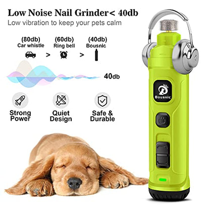 Bousnic Dog Nail Grinder with 2 LED Light - Super Quiet Pet Nail Grinder Powerful 2-Speed Electric Dog Nail Trimmer File Toenail Grinder for Puppy Small Medium Large Breed Dogs & Cats (Green) - color: Green
