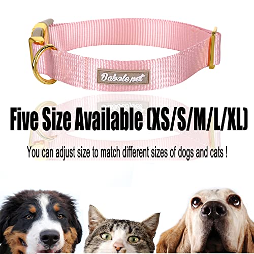 Nylon Dog Collar - Adjustable Pink Soft Webbing Dog Collars for Small Medium Large Dogs Boy Girl Puppy Collar with Safety Metal Buckle S - color: Nylon-Pink, size: S