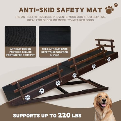 Efficraft 63 Inch Dog Ramp, 6 Level Adjustable Height Folding Pet Ramp for High Beds, Elevates Up to 40 Inches - Portable for Senior Medium & Large Dogs and Cats