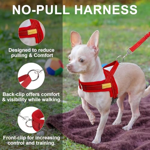BEAUTYZOO No Pull Dog Harness Medium Sized Dog, Breathable Mesh Padded Dog Harness and Leash Set, Adjustable Reflective Escape Proof Dog Vest Harnessss Quick Fit for Training Walking, Red M - color: Red, size: M: Chest 21"-26.7"