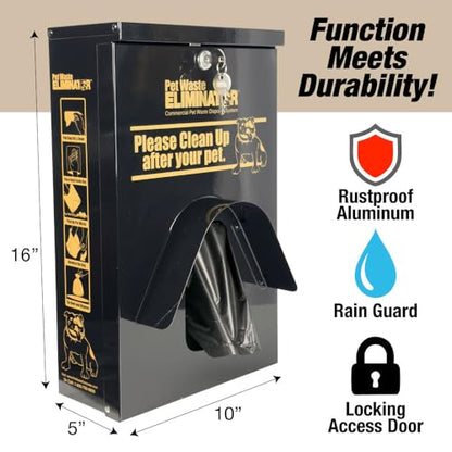 Dog Waste Station Dispenser Box - 800 FREE Dog Poop Bags- Made of Rustproof Aluminum - Pet Waste Bag Dispenser with Lock and Rainguard - For Commercial Use, Parks, Condos, HOA (Black) - color: B- Black