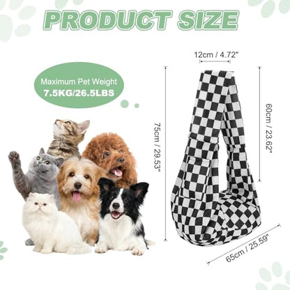 Dog Sling Carrier for Small Dogs and Cats Up to 16.5 Lbs, Breathable Texture with Pocket Pet Cross Body Shoulder Bag, (Black White Grid, 1 Pcs) Intended for Outdoor Travel/Camp - color: Black White Grid