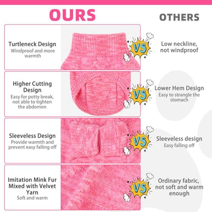 KOOLTAIL Small Dog Sweater, Fuzzy Thick Super Soft Warm Dog Winter Sweater Turtleneck Pullover for Cold Weather, Classic Cable Knitwear, Fleece Pet Fall Clothes Coats Puppy Cats Girls Female Pink S - color: Deep Pink, size: Small