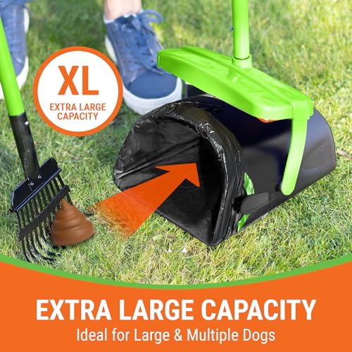 Pupzle Dog Pooper Scooper with Bag Attachment, 40" Long Handle Pooper Scooper for Large Dogs, Dog Poop Scoop for Yard, Large Capacity Swivel Bin and Rake, Lavender Scented Bags (Black) - color: Black