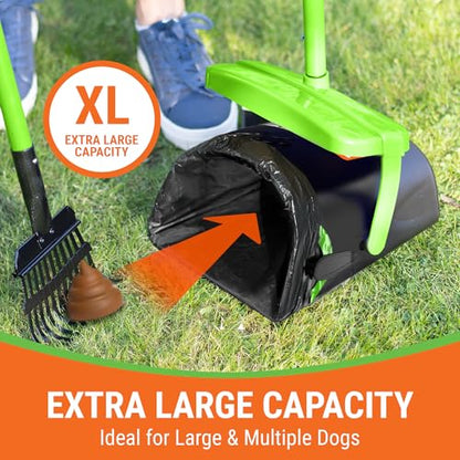 Pupzle Dog Pooper Scooper with Bag Attachment, 40" Long Handle Pooper Scooper for Large Dogs, Dog Poop Scoop for Yard, Large Capacity Swivel Bin and Rake, Lavender Scented Bags (Black) - color: Black