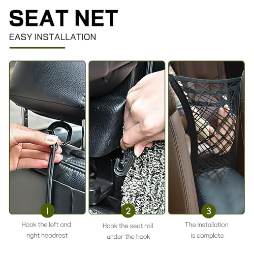 3-Layer Car Mesh Organizer, Kid Dog Pet Net Barrier Between Front Seats, Elastic Tissue Purse Holder Driver Storage Netting Pouch, Universal Stretchable Car Seat Mesh Bag