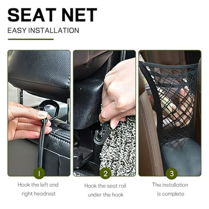 3-Layer Car Mesh Organizer, Kid Dog Pet Net Barrier Between Front Seats, Elastic Tissue Purse Holder Driver Storage Netting Pouch, Universal Stretchable Car Seat Mesh Bag