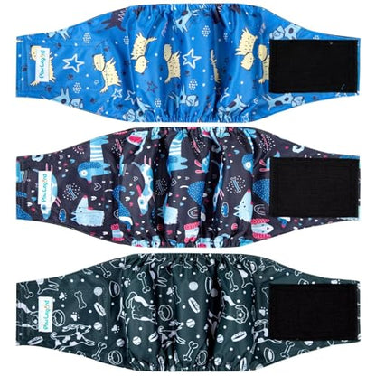 Paw Legend Washable Dogs Diapers Male Dog Belly Bands for Male Dogs Diapers Reusable Puppy & Doggie Diapers Male (3 Pack, Small) - color: Animated Dog, size: Small