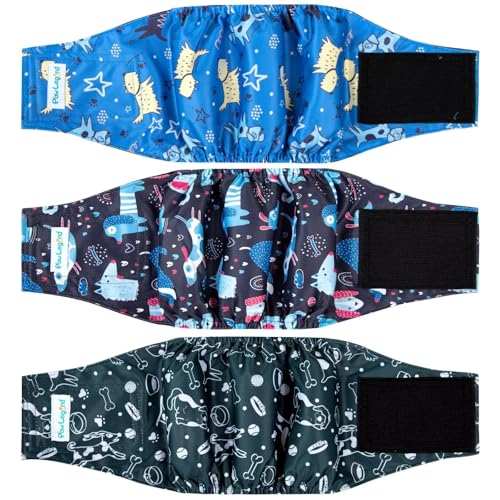 Paw Legend Washable Dogs Diapers Male Dog Belly Bands for Male Dogs Diapers Reusable Puppy & Doggie Diapers Male (3 Pack, Small) - color: Animated Dog, size: Small