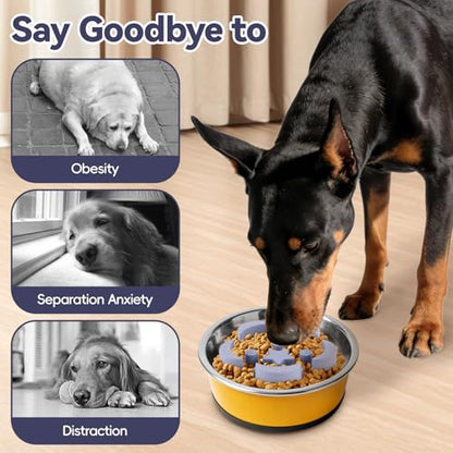 Slow Feeder Dog Bowls Insert, Soft Silicone Dog Slow Feeding Insert with 10 Upgraded Suction Cups, 3.5"×1.3" Compatible with Regular Dogs Bowls（Grey） - color: Grey, size: 3.5"x1.3"