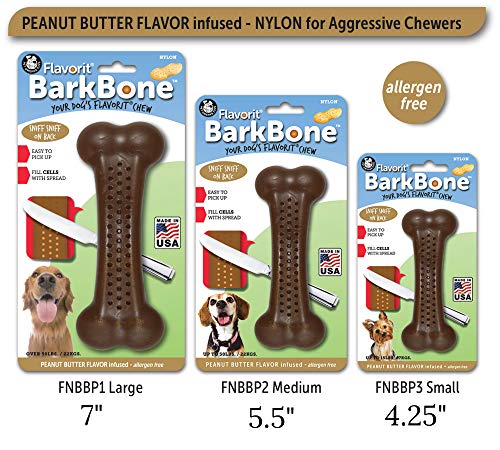 Pet Qwerks Barkbone Flavorit Peanut Butter Flavor Bone - Fillable Surface for Spreads; Tough Durable Toys for Aggressive Power Chewers | Made in USA - Medium & Small Dogs - size: Medium