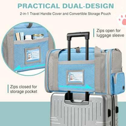 Soft Cat Carrier for Pets Up to 20 Lbs, Collapsible Cat Carrier Bag with Privacy Curtains, Airline Approved Small Pet Carrier for Small Medium Cats Dogs Puppy, Washable Soft Pet Travel Bag Dog Carrier - color: Sky Blue