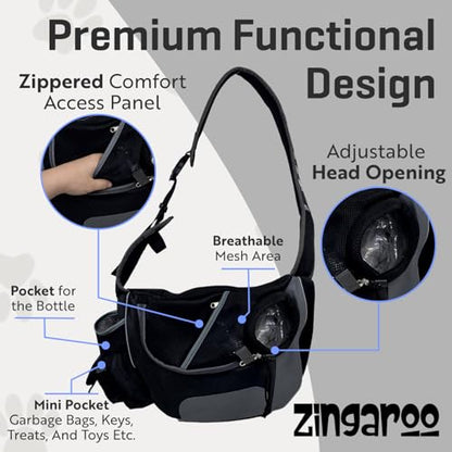 Hands-Free Sling Pet Carrier for Cats and Small Dogs up to 7lbs – Travel Set Includes Foldable Water Bowl & ID Card – Breathable Mesh, Safety Hook & Adjustable Padded Strap for Walking & Travel - color: Black