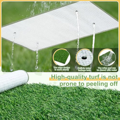 Mifoci 4 Pcs Dog Pee Tray, 31.5" x 19.6" Stainless Steel Dog Toilet, Comes with 2 Grass Mats and 1 Drainage Mat - Durable, Rust-Proof, Easy to Clean Toilet for Large Indoor Outdoor Use