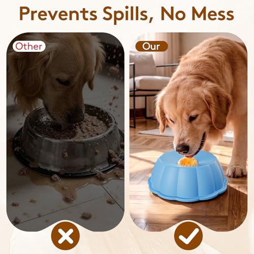 Dog Lick Bowl Ball Slow Feeder, Licking Bowl for Liquid Treat with Rolling Spin Sphere Roller Licker, Non-Slip 4/5 Cup Slow Feeder Bowl for Dietary Supplement/Post-op Nutrition (Blue) - color: Blue