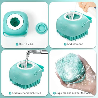 Gentle Pet Bath Brush with Shampoo Dispenser – Soft Silicone Dog & Cat Grooming Scrubber, Massage & Deep Clean for All Fur Types