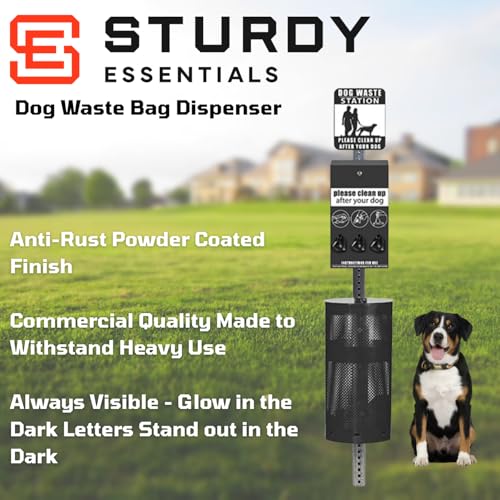 Complete Premium Dog Waste Station with 11.5 Gallon Pet Waste Bin, Trash Receptacle, Weatherproof, Stainless Steel, Easy Bag System Includes 300 Dog Waste Bags & 25 Liners - Black - color: Black 2