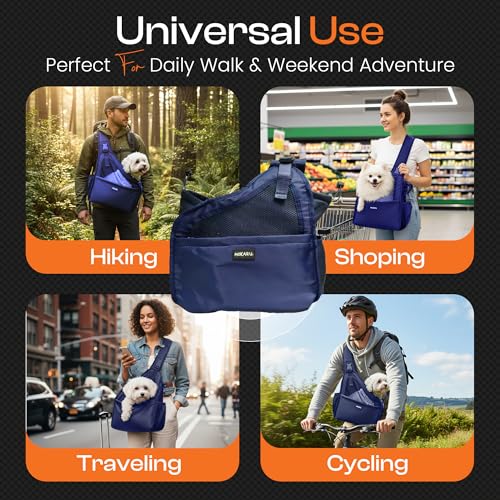 Small Dog Sling Carrier Bag, Hands-Free Dog Carrier Sling with Safety Buckle, Breathable Mesh, Adjustable Strap, Padded Back, Storage Pockets, Pet Carrier for Dogs, Cats, Puppies up to 8–10 lbs - color: Blue
