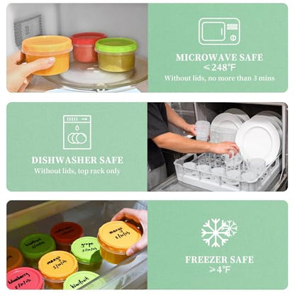 TOFLEN Reusable Small Freezer Containers 8 Oz Plastic Food Storage Containers with Screw On Lids, Leakproof & Airtight, Freezer Safe, Dishwasher Safe, Set of 6 Multicolor - size: 8 oz*6