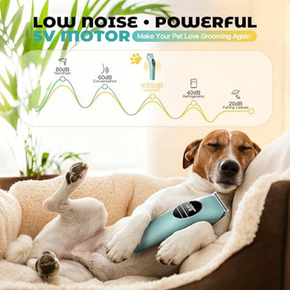 AngFan Professional Dog Clippers for Thick Coats Grooming Kit | Heavy Duty High Power,5-Speed 7200RPM,Cordless,Durable Metal Guide Combs,4.5H Long Runtime