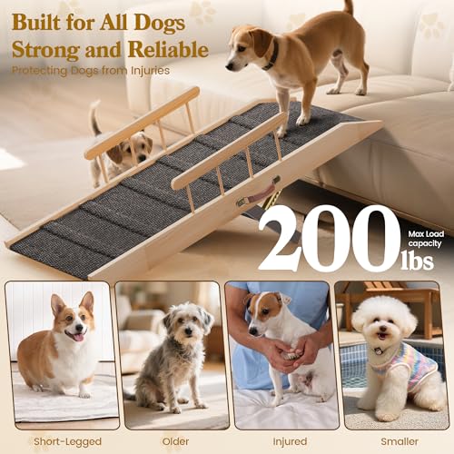 Dog Ramp for Bed Couch, Pet Ramp for Small Medium Old Dogs Cats with 10 Adjustable Heights from 5.91" to 19.69", 47" Long Portable Non-Slip Dog Bed Ramp for High Bed, Couch, Hold up to 200 LBS - size: 47.24 Inch