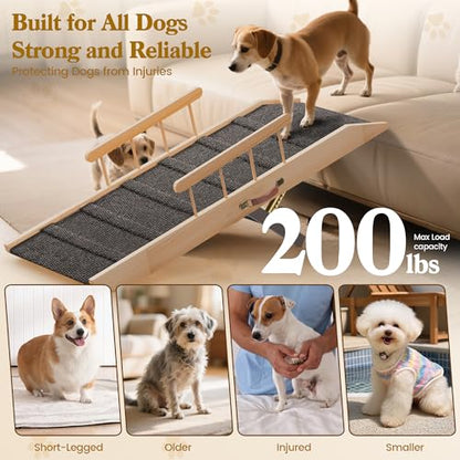 Dog Ramp for Bed Couch, Pet Ramp for Small Medium Old Dogs Cats with 10 Adjustable Heights from 5.91" to 19.69", 47" Long Portable Non-Slip Dog Bed Ramp for High Bed, Couch, Hold up to 200 LBS - size: 47.24 Inch