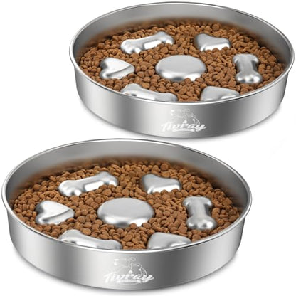 2Pcs Slow Feeder Dog Bowls, 5 Cups Stainless Steel Dog Slow Feeder Metal Pet Food Bowl with Non-Slip Base for Medium & Large Breed, Bloat Stop, Food-Grade, Dishwasher Safe - color: Silver/2 Pack, size: 5 Cups