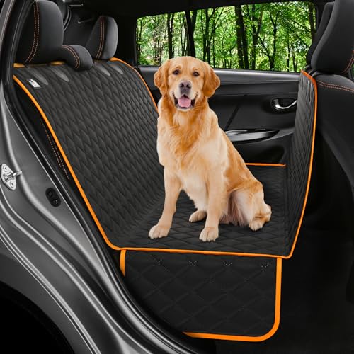 Petloox Dog Car Seat Cover for Back Seat, Waterproof Hammock for Car, SUV & Truck, Non-Slip Backseat Cover for Dogs, Heavy-Duty Dog Hammock Style Seat Protector Pets, Easy to Install & Clean - color: Orange, size: Standard (58"x54")