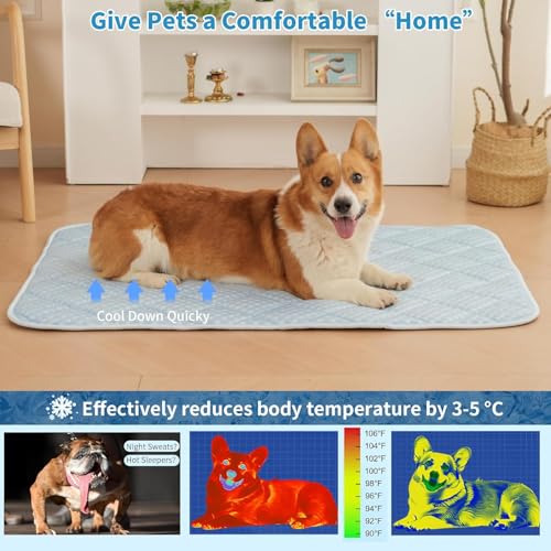 Cooling Mat for Dogs, 27.5"x 20" Thick & Durable Dog Cooling Mat, Q-MAX>0.45, Double-Sided Cooling Pet Pad for Cats, Portable & Washable Dog Cooling Mat for Crate, Couch & Car - size: Medium - 27.5 x 20 Inch