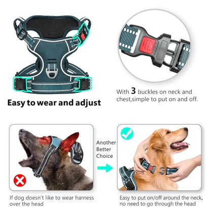 Timos Dog Harness Small Sized, No Pull Pet Harness with Neck Lockable Snap, No Choke Front Clip Reflective Vest, Adjustable Metal Rings 3 Buckles, Easy Control Handle for Small Dogs Blackish Green S - color: Lock Blackish Green, size: Small (Pack of 1)