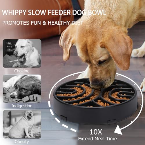 WHIPPY Slow Feeder Maze Dog Bowl - Anti-Choking, Anti-Slip Interactive Puzzle Feeder for Large Dogs, Black - color: black
