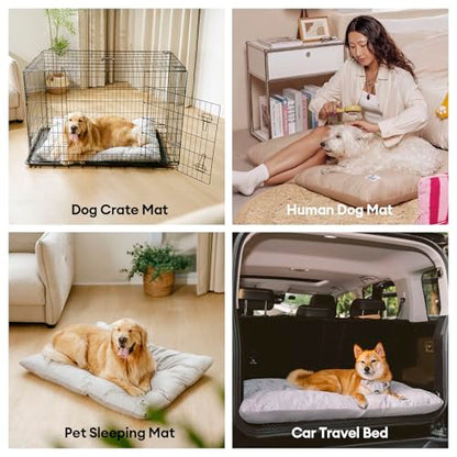 FUNNY FUZZY Washable Dog Crate Pad 42x28, Double-Sided Cooling Linen & Sherpa, Flat Crate Mat/Kennel Mattress, Rectangle Dog Bed for Large Dogs, Charcoal Grey - color: Grey, size: 42"×28" X-Large